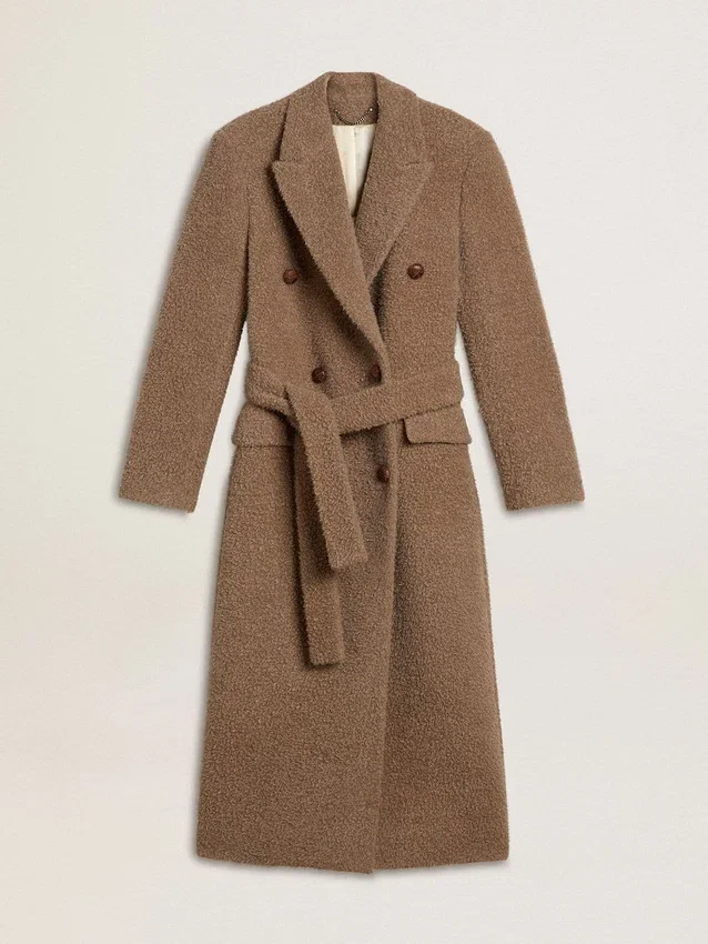 Abrigo de doble botonadura para mujer en mezcla de lana beige