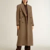 Abrigo de doble botonadura para mujer en mezcla de lana beige