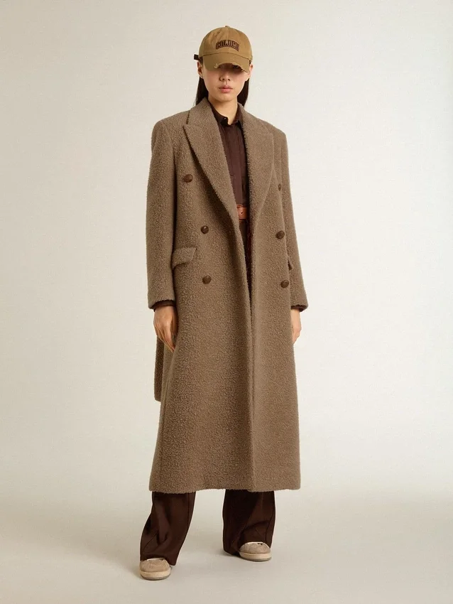 Abrigo de doble botonadura para mujer en mezcla de lana beige