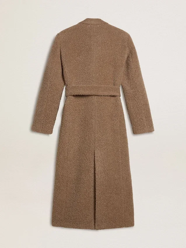 Abrigo de doble botonadura para mujer en mezcla de lana beige
