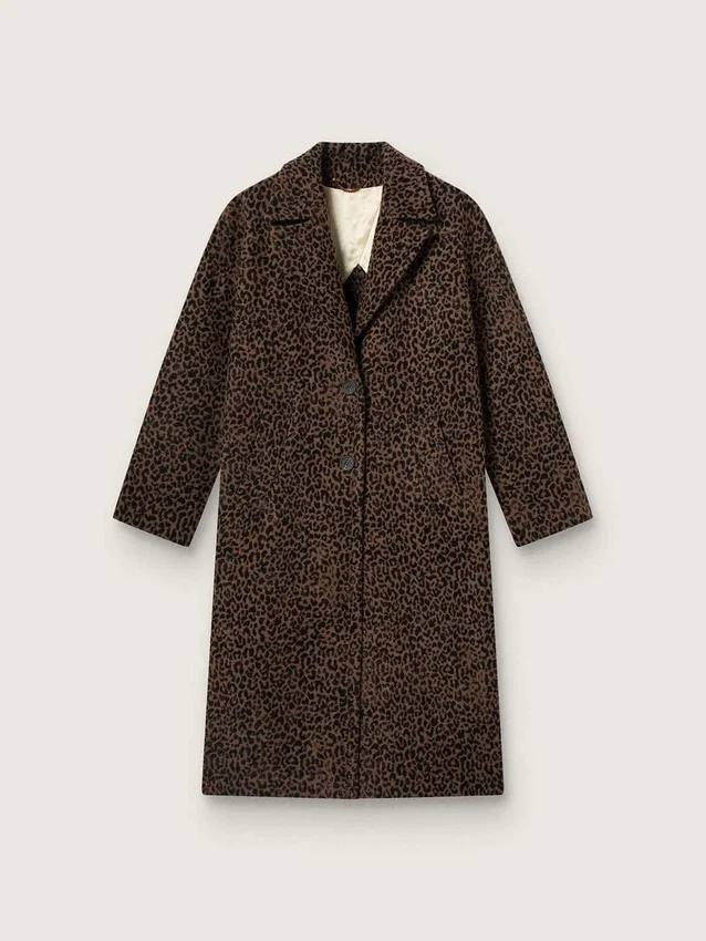 Abrigo tipo capullo de mujer, de lana y con motivo jacquard, de corte de una sola fila de botones