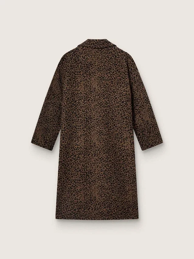 Abrigo tipo capullo de mujer, de lana y con motivo jacquard, de corte de una sola fila de botones