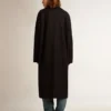 Abrigo tipo capullo de una sola botonadura para mujer, de lana azul oscuro con botón dorado