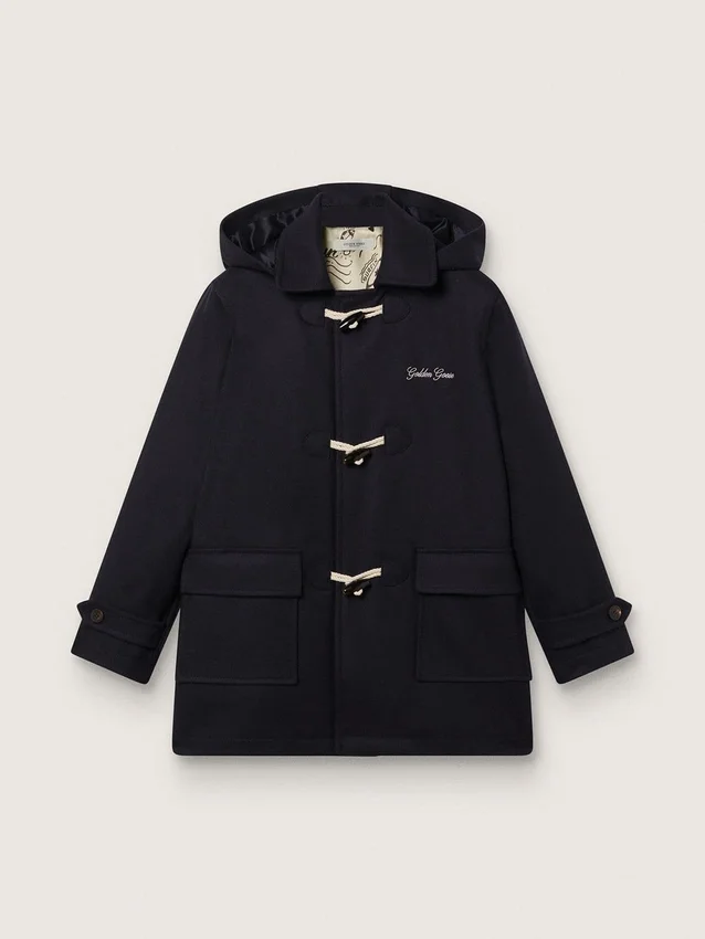 Abrigo tipo duffle con capucha para niños, en azul oscuro