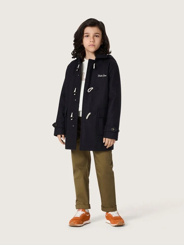 Abrigo tipo duffle con capucha para niños, en azul oscuro