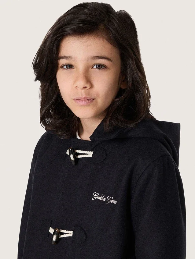 Abrigo tipo duffle con capucha para niños, en azul oscuro