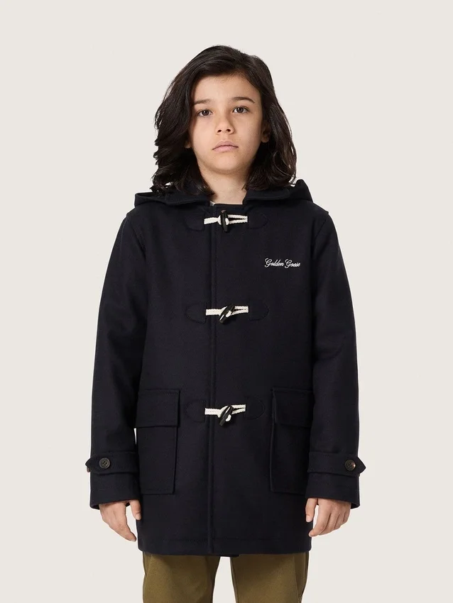 Abrigo tipo duffle con capucha para niños, en azul oscuro