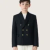 Americana azul oscura de doble botonadura para niños