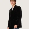 Americana de doble botonadura para hombre en terciopelo negro con solapas de satén negro