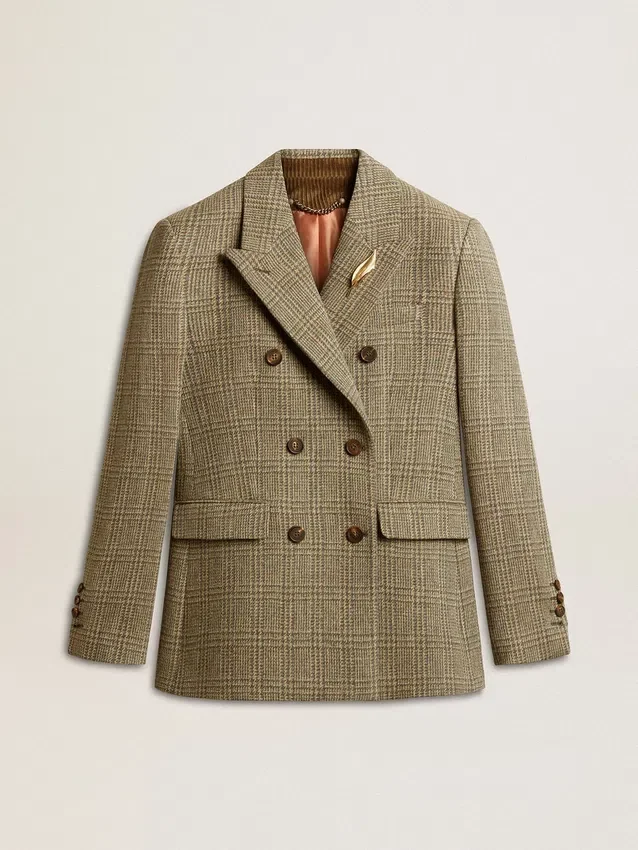 Americana de doble botonadura para mujer en lana de Shetland