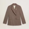 Americana de doble botonadura para mujer en mezcla de lana con estampado de chevron beige