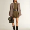Americana de doble botonadura para mujer en mezcla de lana con estampado de chevron beige