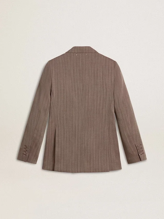 Americana de doble botonadura para mujer en mezcla de lana con estampado de chevron beige