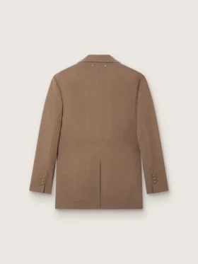 Americana de doble botonadura para mujer en mezcla de lana con estampado de chevron gris paloma