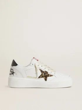 Ball Star con estrella de piel de potro con estampado de leopardo y lengüeta del talón de piel laminada negra