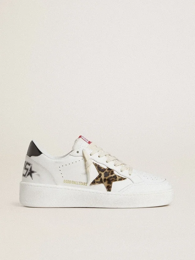 Ball Star con estrella de piel de potro con estampado de leopardo y lengüeta del talón de piel laminada negra