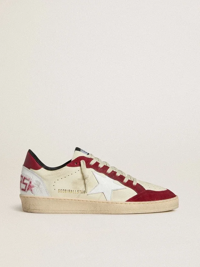 Ball Star LTD para hombre en napa color crema con estrella de piel blanca e inserciones de ante rojo