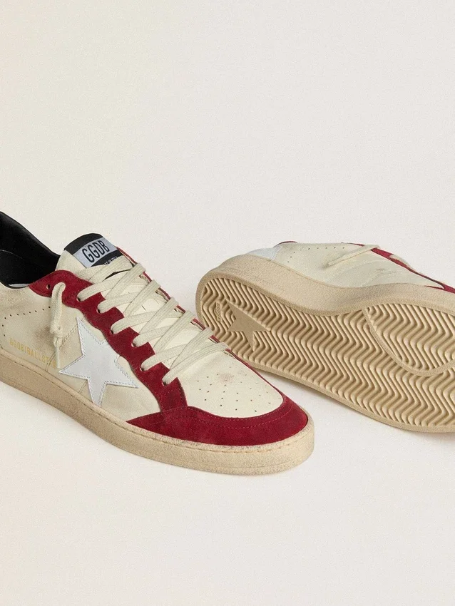 Ball Star LTD para hombre en napa color crema con estrella de piel blanca e inserciones de ante rojo