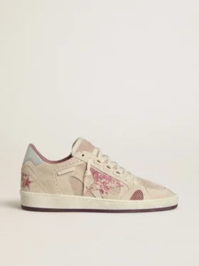 Ball Star LTD para mujer en ante rosa y beige con lengüeta del talón de piel gris perla