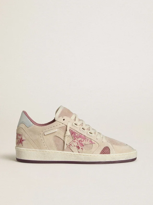 Ball Star LTD para mujer en ante rosa y beige con lengüeta del talón de piel gris perla
