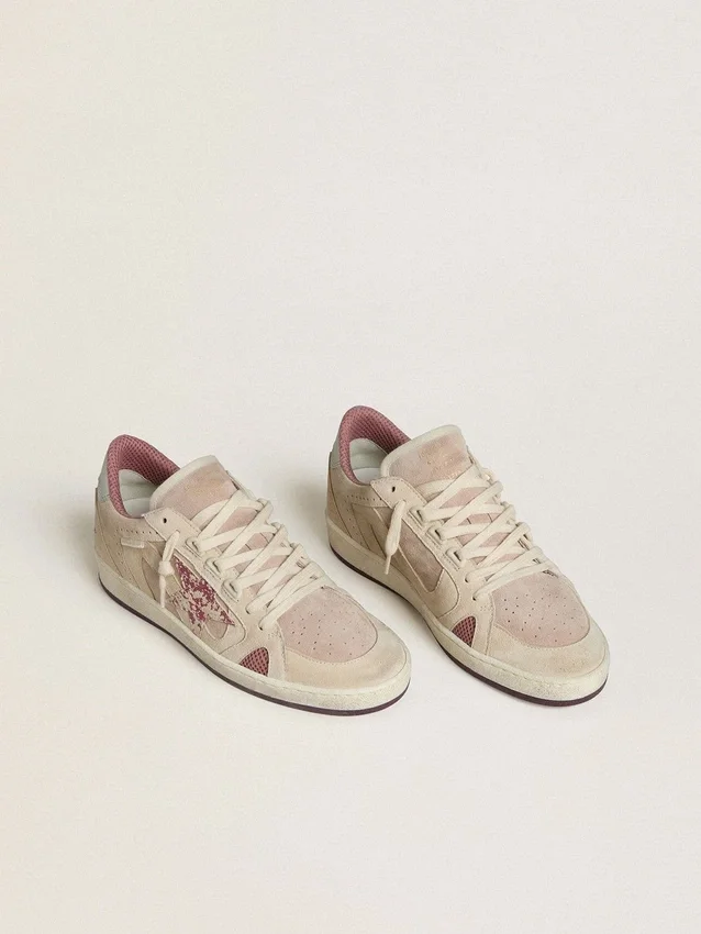 Ball Star LTD para mujer en ante rosa y beige con lengüeta del talón de piel gris perla