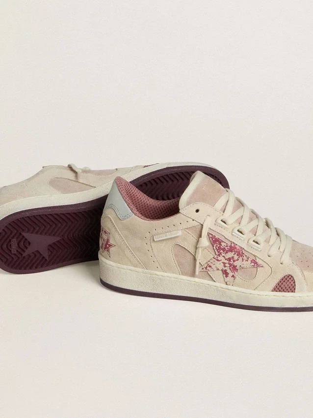 Ball Star LTD para mujer en ante rosa y beige con lengüeta del talón de piel gris perla