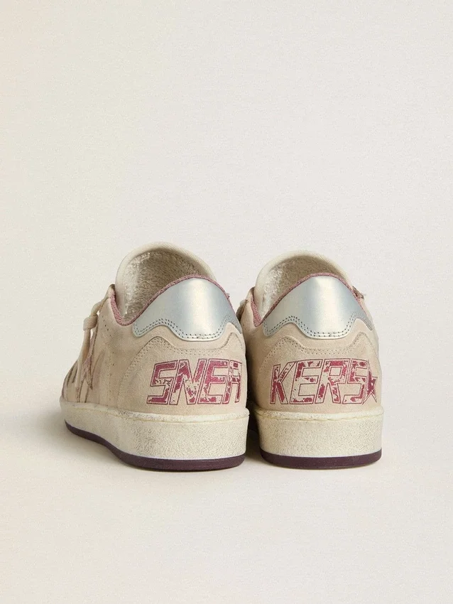 Ball Star LTD para mujer en ante rosa y beige con lengüeta del talón de piel gris perla