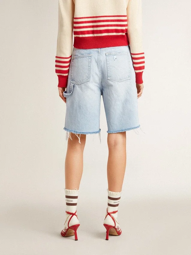 Bermudas de mujer en denim con efecto desgastado