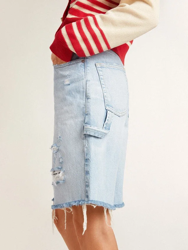 Bermudas de mujer en denim con efecto desgastado