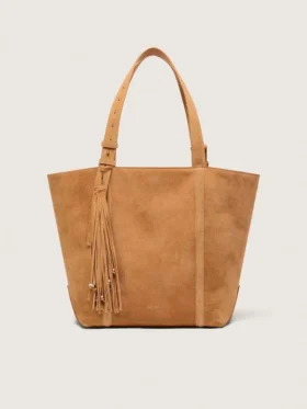 Bolso 24/7 East West en ante color camel con flecos