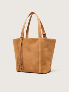 Bolso 24/7 East West en ante color camel con flecos