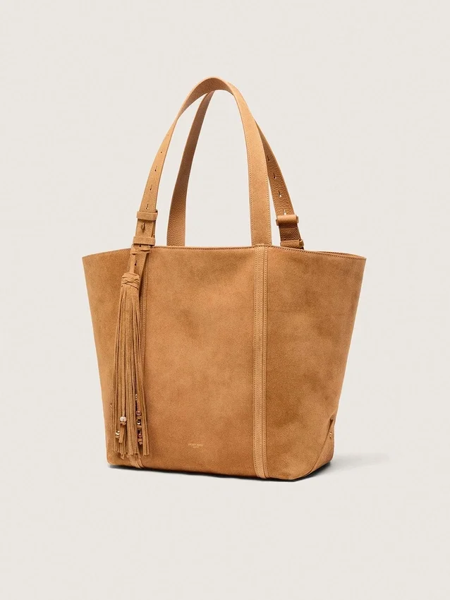 Bolso 24/7 East West en ante color camel con flecos