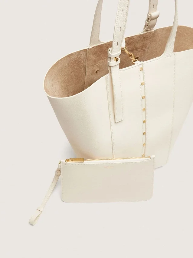 Bolso 24/7 North South en piel color mantequilla con asas ajustables