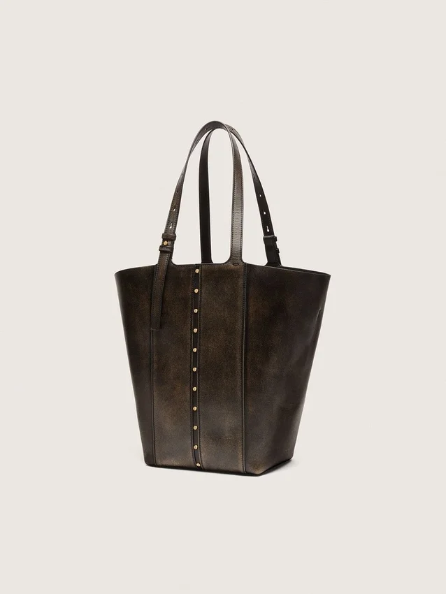 Bolso 24/7 North South en piel envejecida negra con asas ajustables