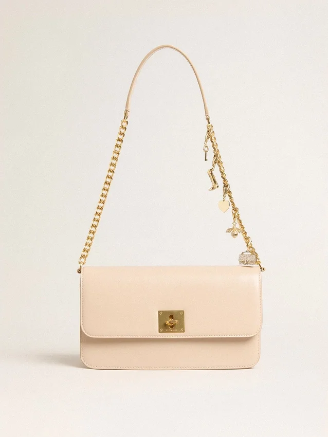 Bolso Gioia en piel repujada rosa pálido con detalles dorados