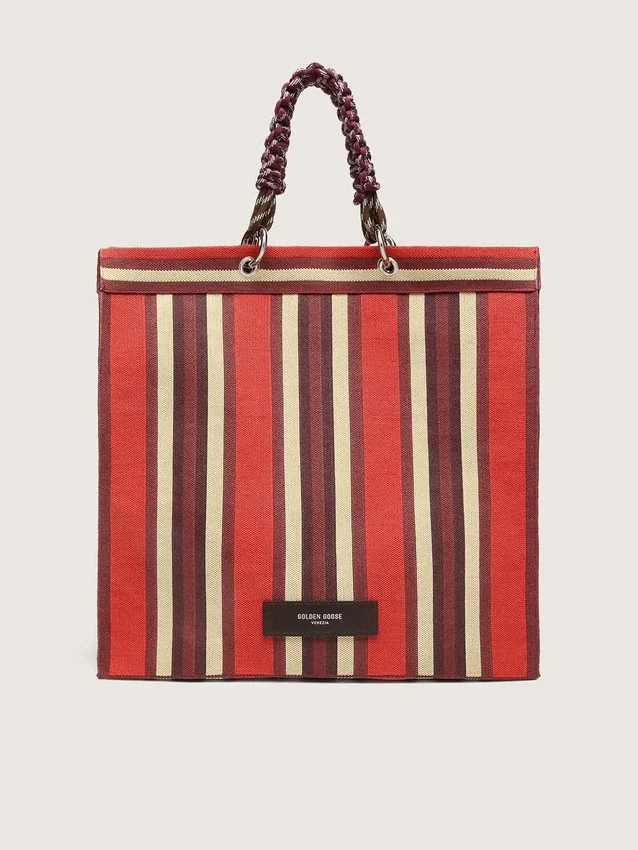 Bolso Spiaggina a rayas en rojo, crema y burdeos