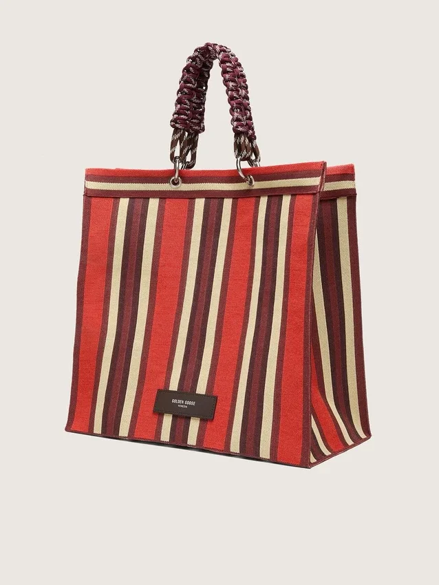 Bolso Spiaggina a rayas en rojo, crema y burdeos