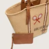 Bolso tote «24.7» de rafia natural y piel marrón con detalles metálicos dorados