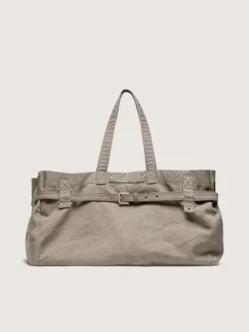 Bolso tote de lona antracita con bordados y detalles en plata envejecida