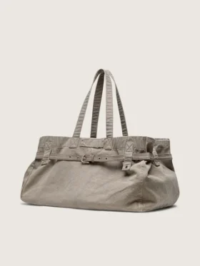 Bolso tote de lona antracita con bordados y detalles en plata envejecida
