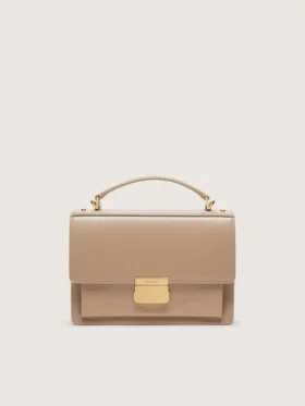 Bolso Venezia en piel beige con detalles dorados