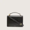 Bolso Venezia en piel envejecida negra con detalles dorados