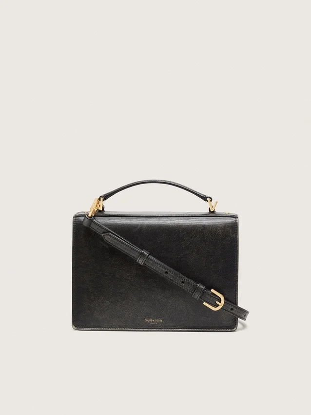 Bolso Venezia en piel envejecida negra con detalles dorados