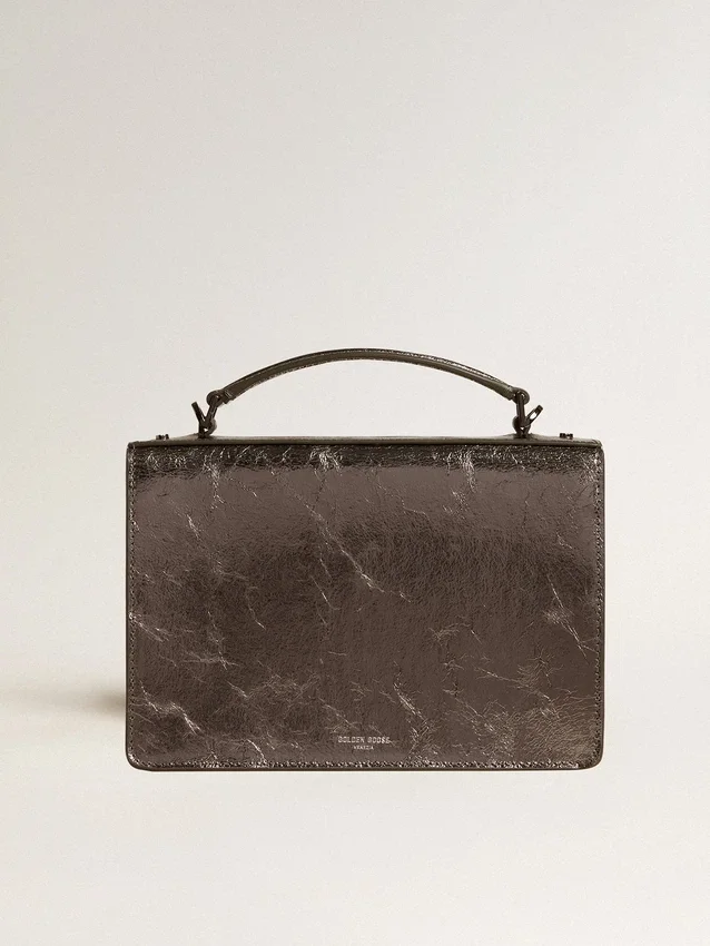 Bolso Venezia en piel metalizada gris antracita con detalles en negro
