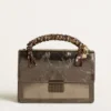Bolso Venezia en piel metalizada gris antracita con detalles en negro