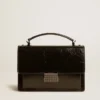 Bolso Venezia en piel metalizada negra con detalles en negro