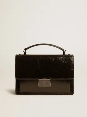 Bolso Venezia en piel metalizada negra con detalles en negro