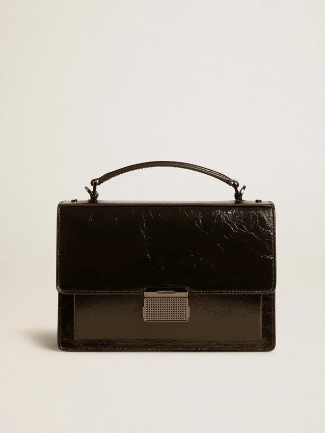 Bolso Venezia en piel metalizada negra con detalles en negro