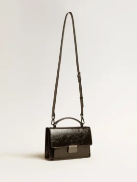 Bolso Venezia en piel metalizada negra con detalles en negro