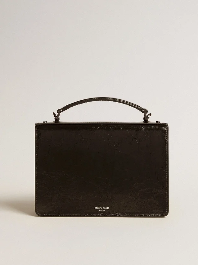 Bolso Venezia en piel metalizada negra con detalles en negro